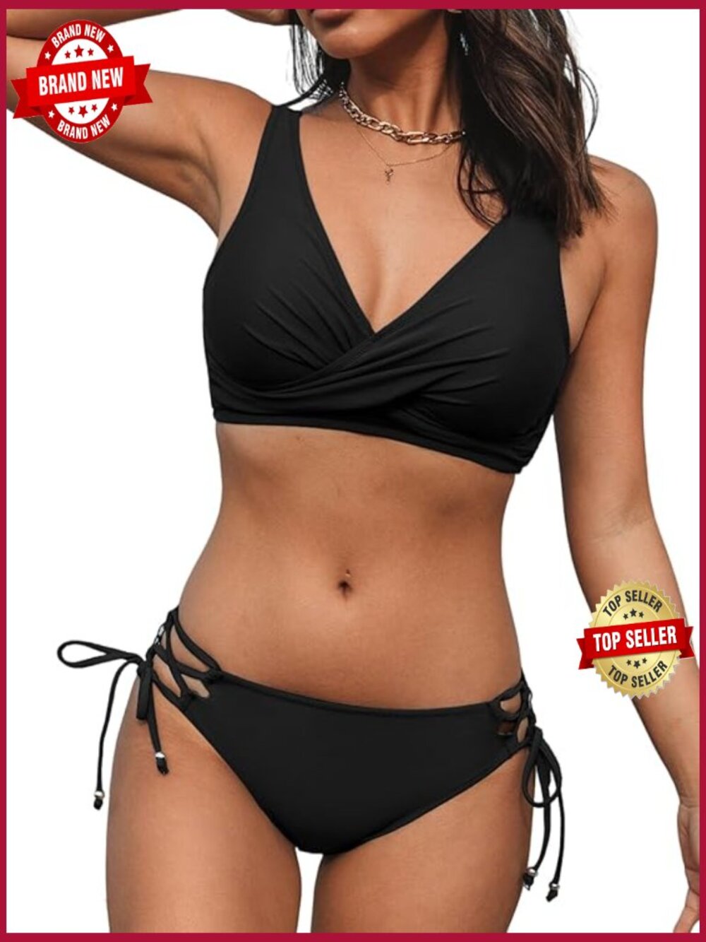 CUPSHE Bikini Set Front Cross Lace Up Two Piece Swimsuit Large
